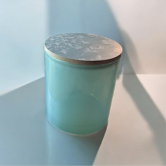 Translucent Teal Glass Decorative Jar With removable Wooden Lid Designed - Picture 3 of 13